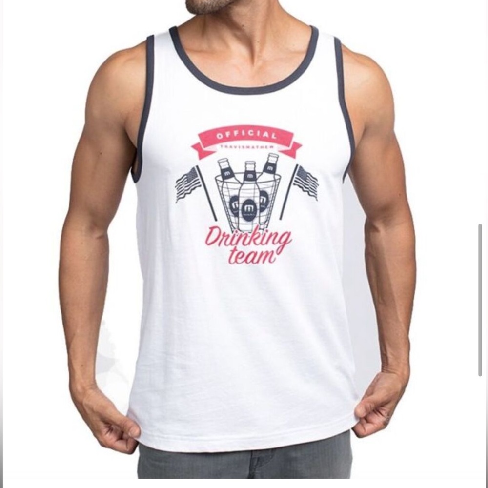 TRAVIS MATHEW White and Red Graphic Tank Top Size Large